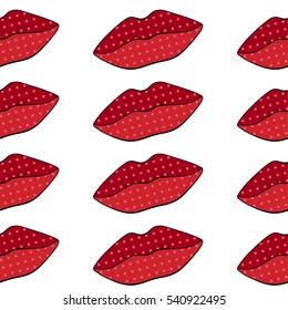 seamless pattern. red lips. white background.