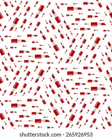 Seamless pattern of red lipstick icons. Decorative cosmetic icons background. Bright vector illustration can be copied without any seams. Beauty and fashion theme for cards, web design, banners etc.