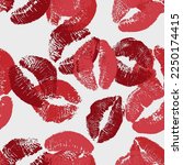 Seamless pattern Red lipstick kiss on white background. Vector flat illustration for design. Printing of the lips.