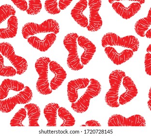 Patrón sin inconvenientes Besos de pintalabios rojos sobre fondo blanco. Ilustración plana vectorial para el diseño. Impresión de los labios.