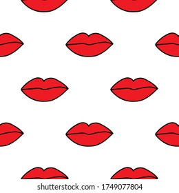 Patrón sin foco de besos rojos en blanco. Muestra la ilustración vectorial. Perfecto para postales de San Valentín, tarjeta de saludo, diseño textil, tela, papel envolvente, etc.