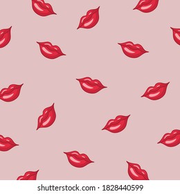 Seamless pattern Red lipstick kiss. Vector flat illustration for design. Printing of the lips.