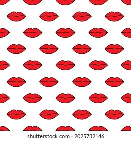 Patrón sin foco de besos rojos en blanco. Muestra la ilustración vectorial. Perfecto para postales de San Valentín, tarjeta de saludo, diseño textil, tela, papel envolvente, etc.