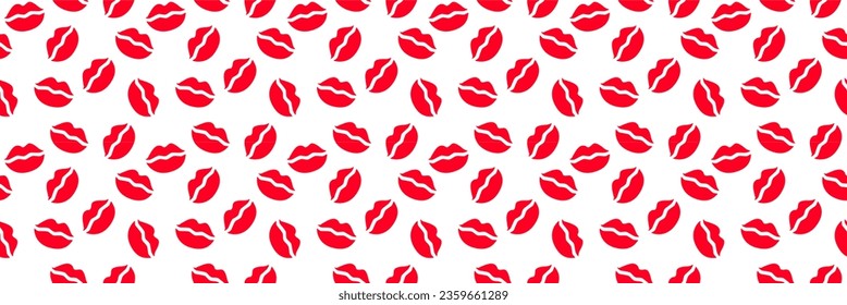 Seamless pattern. Red lipstick kiss on white background. Vector flat illustration for design. Printing of the lips.