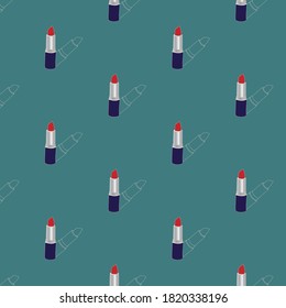 seamless pattern red lipstick on green background