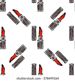 Seamless pattern with red lipstick vector isolated on white