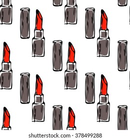 Seamless pattern with red lipstick vector isolated on white