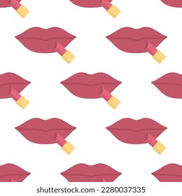 Seamless pattern with red lipsticks and lips. Cosmetic for make-up and beauty. Vector illustration
