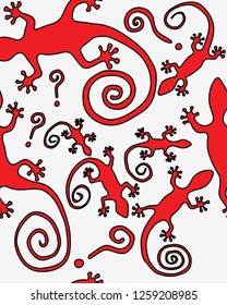 Seamless pattern with red lizards.Vector background.Background Gecko vector illustration.