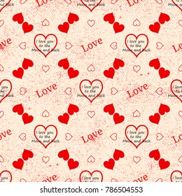 Seamless pattern with red love and heart : I love you to the moon and back, background design