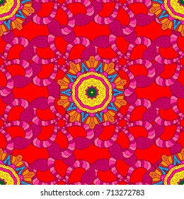 Seamless pattern with red, magenta and pink flowers. Floral watercolor seamless background. Vector textile print for bed linen, jacket, package design, fabric and fashion concepts.