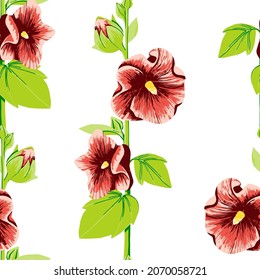 patrón ininterrumpido de flores de malva roja sobre un fondo blanco