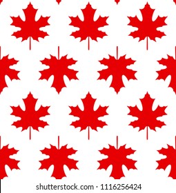 Seamless pattern with red maple leaves on white background