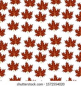 Seamless pattern with red maple leaves on white background. 