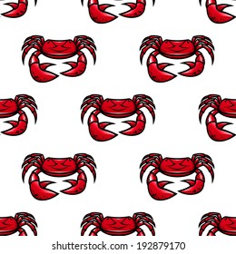 Seamless pattern of a red marine crab with large claws in a repeat pattern in square format