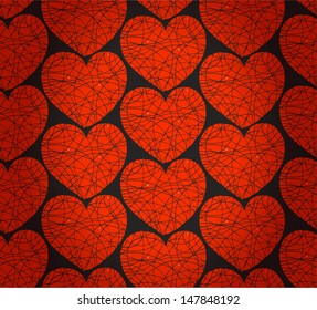 Seamless pattern with red mosaic hearts. Decorative rich texture