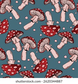 seamless pattern with red mushroom illustration art