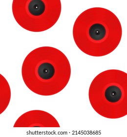 Seamless pattern of red musical vinyl record. Vector illustration template