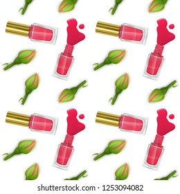 Seamless pattern with red nail Polish and roses. Can be used for wallpapers, posters, wrapping paper. Vector Eps10