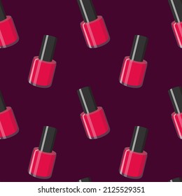 Seamless pattern with red nail polish on black background. Design for fabric and paper, surface textures.