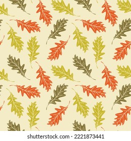 Seamless pattern with red oak leaves. Stock vector background.