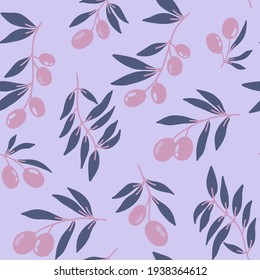 Seamless pattern of red olive branches background elements. Vector stock illustration. Prints on fabric, printed matter and wrapping paper. For greeting cards.