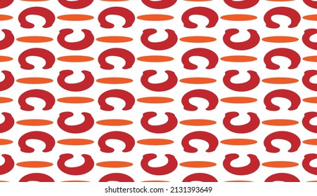 Seamless pattern with red and orange color ornaments on a white background
