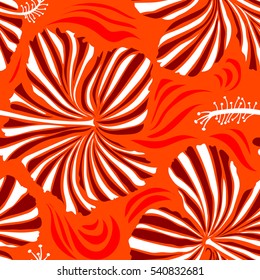 Seamless pattern with red and orange flowers. Floral watercolor seamless background. Vector textile print for bed linen, jacket, package design, fabric and fashion concepts.