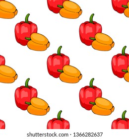 Seamless pattern of red and orange peppers on white background. Endless background for your design. Ingredients for cooking.