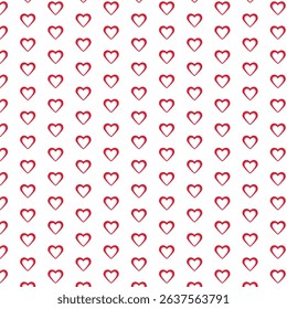 Seamless Pattern of Red Outline Hearts with White Centers on White Background – Playful Romantic Valentine Design