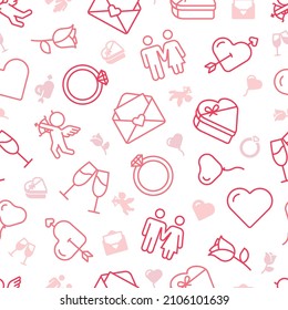 Seamless pattern of red outline icons on transparent background.