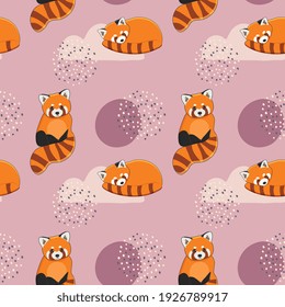 Seamless pattern with сute red panda. Excellent design for packaging, wrapping paper, textile etc. 