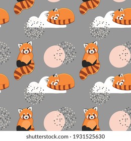 Seamless pattern with сute red panda. Excellent design for packaging, wrapping paper, textile etc. 