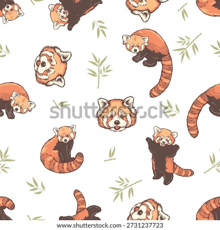 Seamless pattern of Red panda isolated on transparent background for decoration and textile. You can edit shape and background