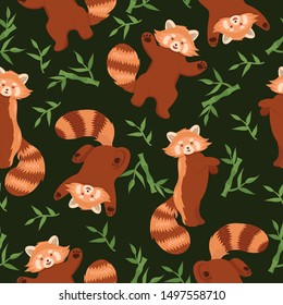 Seamless pattern with red pandas. Vector graphics.