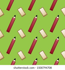 Seamless pattern of red pencils and white erasers