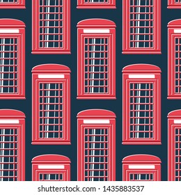 Seamless pattern of red phone box, symbol of great britain.