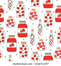 Seamless pattern with red pickled vegetables. Preserved vegetables vector background.
