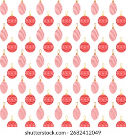 Padrão sem costura com Baubles vermelhos e rosa. Fundo de Natal. Ilustrações de vetor