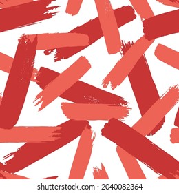 Seamless pattern with red and pink brush stroke on white background. Vector design for textile, backgrounds, sport clothes, wrapping paper and wallpaper. Fashion illustration seamless pattern.