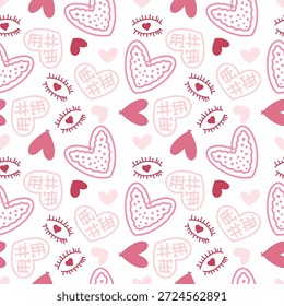 Seamless pattern of red and pink hearts with love. Cute texture of a festive background for Valentine's Day, a romantic design for fabric.