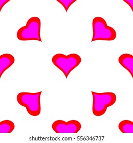 Seamless pattern with red and pink hearts. Vector illustration.