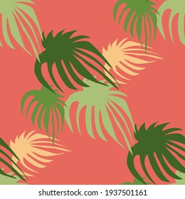 seamless pattern red pink leaves jungle green vector