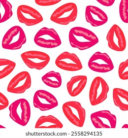 Seamless pattern of red and pink lips on white background, perfect for festive occasions and celebrations.