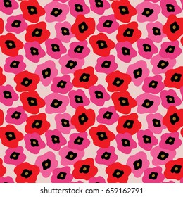 Seamless pattern with a red and pink poppies