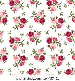 Seamless pattern with red and pink roses. Vector illustration.