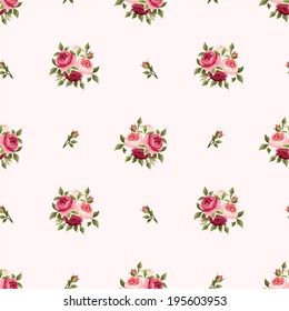 Seamless pattern with red and pink roses. Vector illustration.