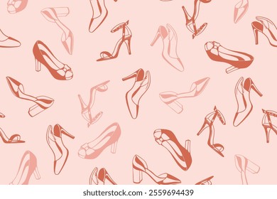 Seamless pattern of red and pink shoes with high heels