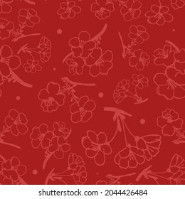 seamless pattern red pink small flowers on bordo. Print for wrapping paper, textile, fabric, background and wallpaper for interior, suvenior products.