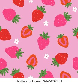 Seamless pattern with red and pink strawberries. Vector graphics.